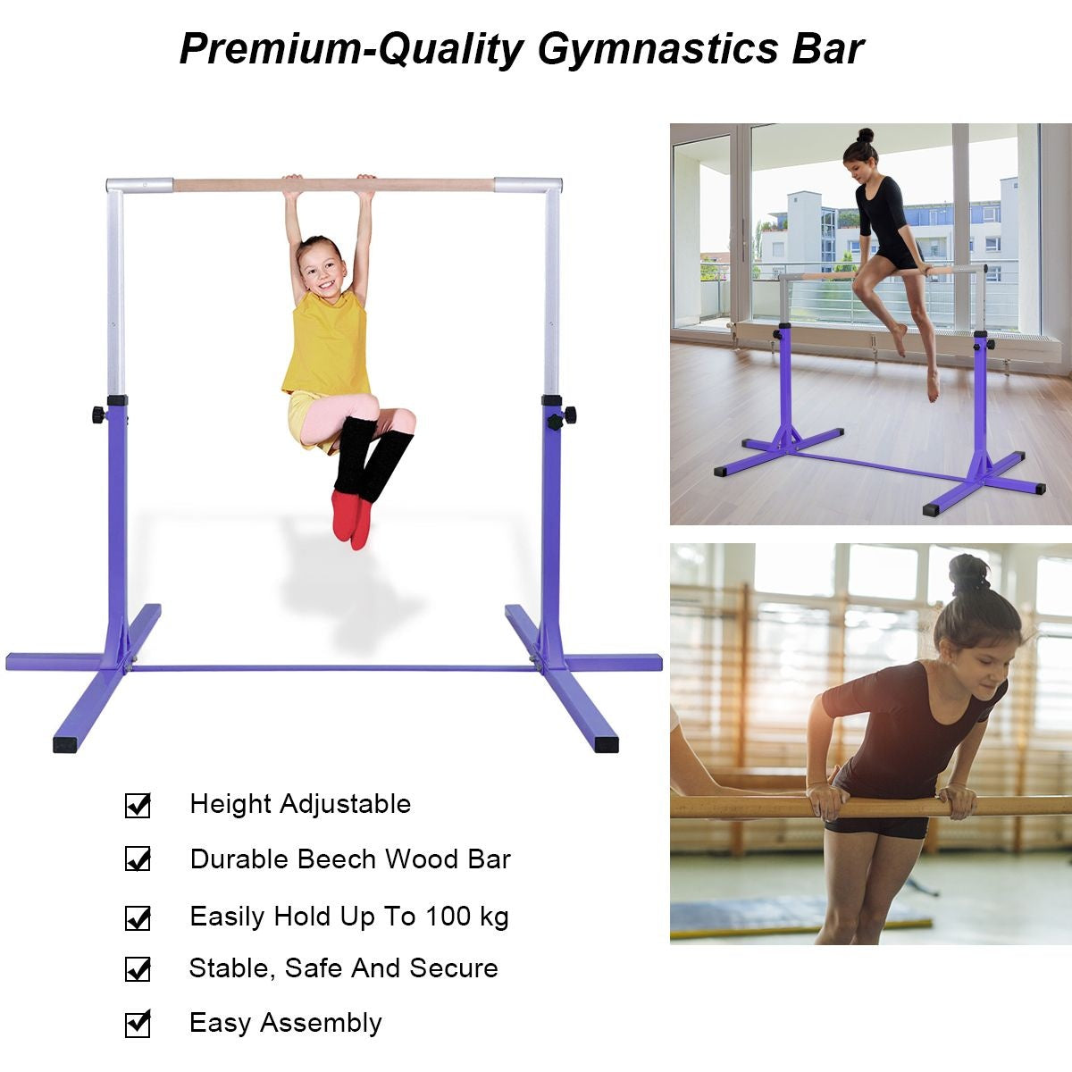 Coast Gymnastiekrek – Verstelbare Rekstok 91-150 cm – Draagvermogen 100 kg – 200 x 121 x 150 cm – Paars