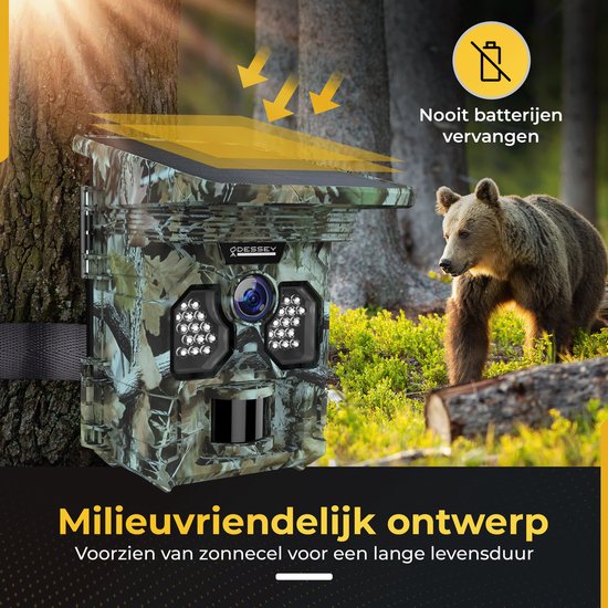 ODESSEY WildCamera met Zonnepaneel - 4K - 48MP - 64GB SD - met Nachtzicht - voor Buiten - Infrarood