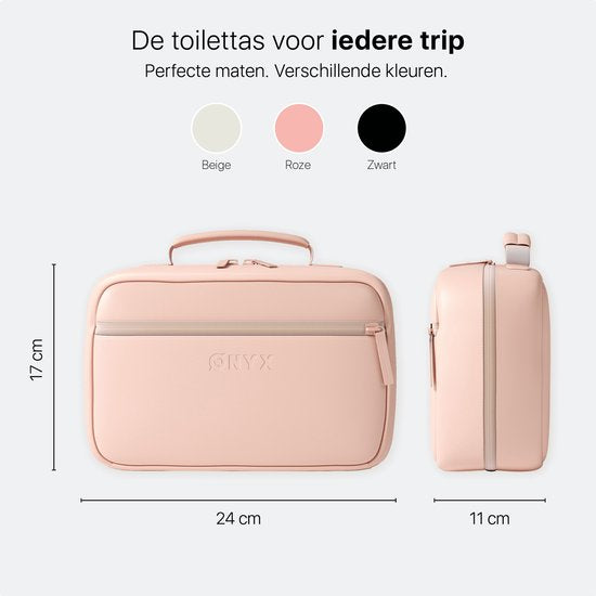ONYX Toilettas Roze - Make Up Tasje - Cosmetica Organizer - Slimme Indeling - Make-Up Spiegel - Hangbaar - Dames en Heren - Maat: M