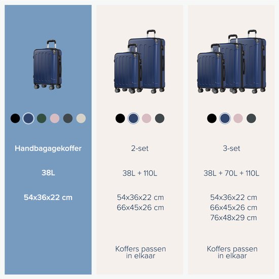 TRVLMORE Handbagage Koffer - 45L - TSA Cijferslot - Lichtgewicht - Uitbreidbaar - Trolley - 54x36x22cm - Donkerblauw