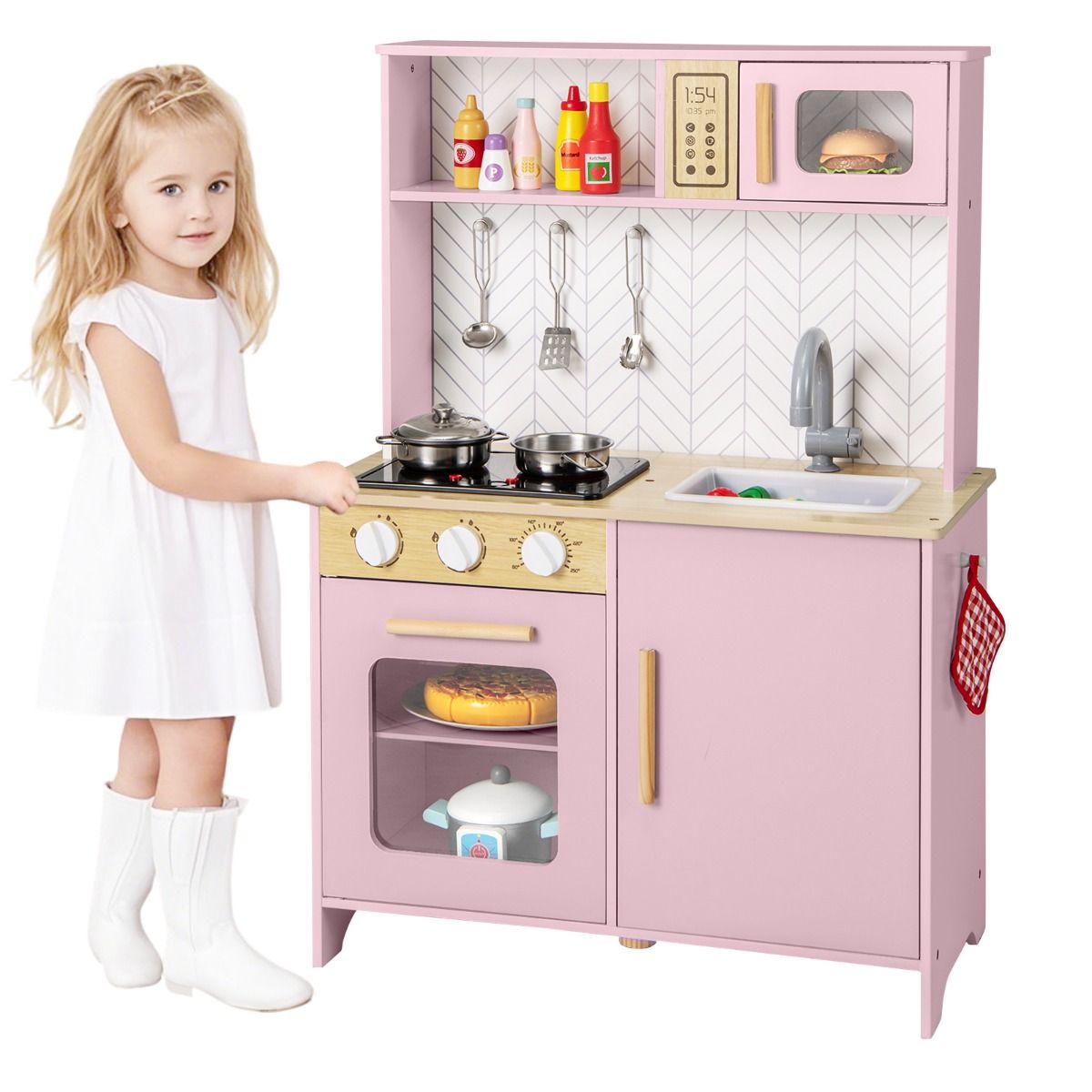 Coast Houten Speelkeuken voor Kinderen - licht en geluid - magnetron en oven - roze