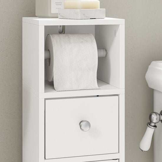 SoBuy Toiletkast BZR219-W - Wastafelkastje met WC-rolhouder - Wit - 85x20x20 cm