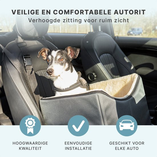 Jake and Jacky Autostoel Hond - Oxford & Polyester - Wasbaar - Max. 7kg - 41.5 x 39 x 32cm - Grijs