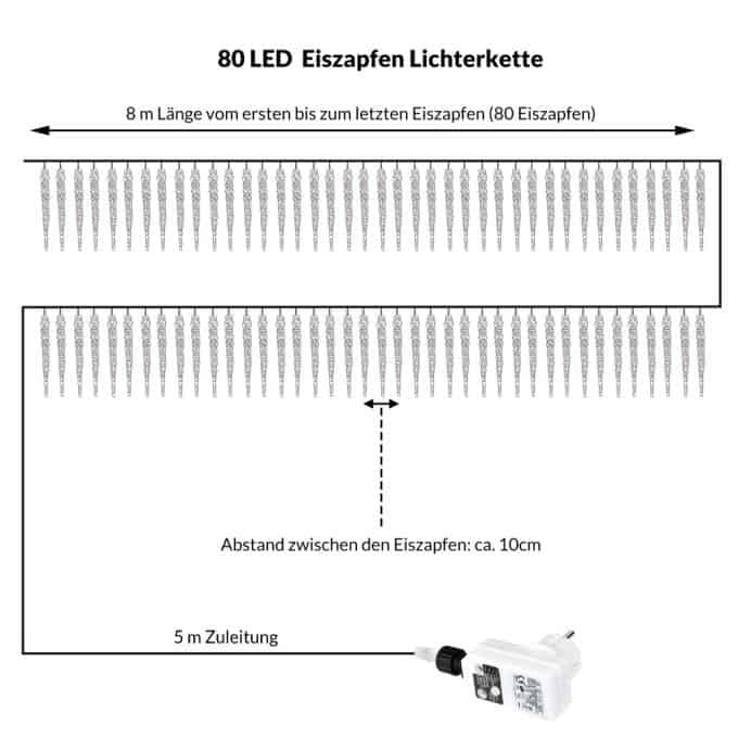 Monzana Regen Lichtketting - Kerstverlichting - Incl. Afstandsbediening - 80 LED's - 13m - Warm wit