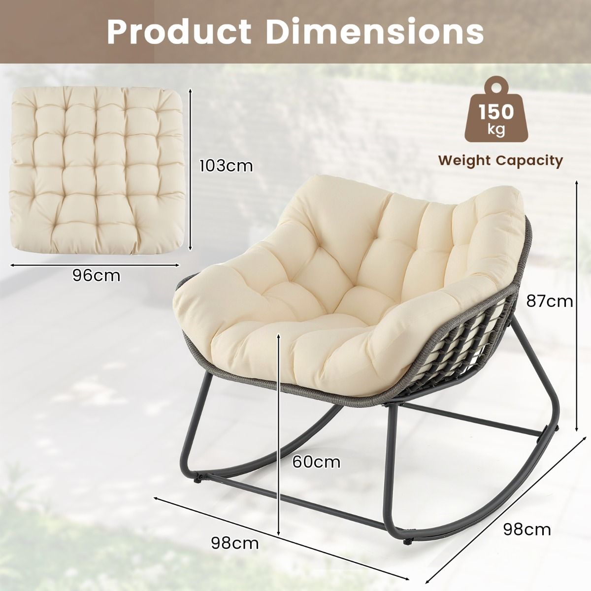 Coast Schommelstoel - extra groot - dik afneembaar kussen - beige en grijs