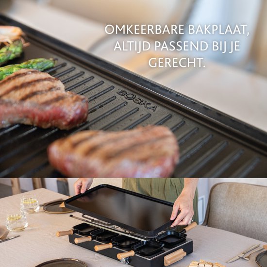 BOSKA Raclette Gourmet Party – Voor 8 Personen Beukenhout Staal – Gourmetstel