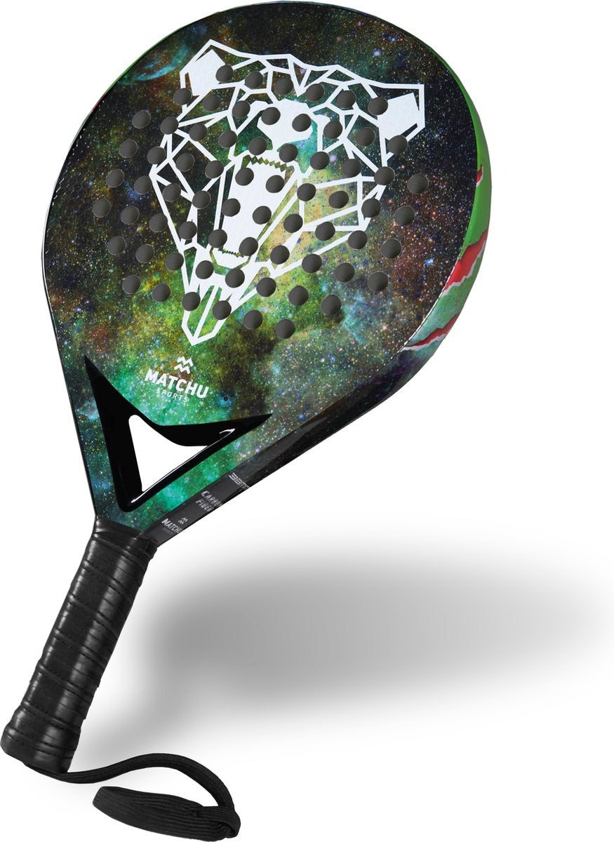 Matchu Sports - Padel Racket - Bear - Padel - Padelrackets - Rond - Carbon - Groen - Inclusief padel tas