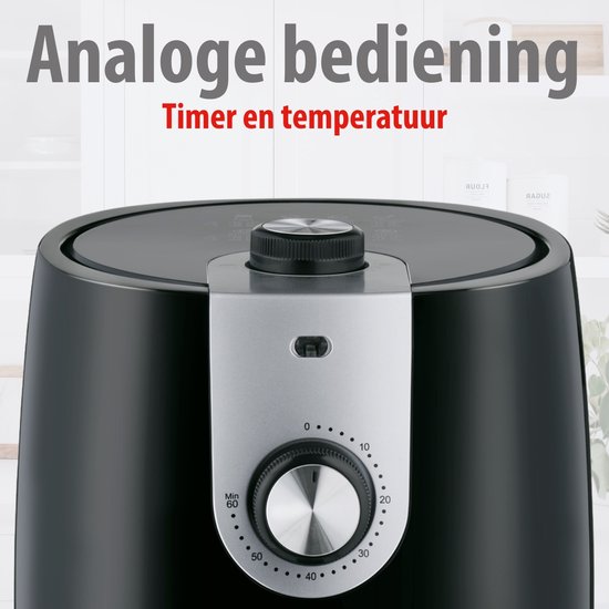 alpina Airfryer 2L - Heteluchtfriteuse 1-4 Personen - Air Fryer met Timer - Instelbare Temperatuur 80 tot 200 Graden - met Timer Functie - Heteluchtoven 900W