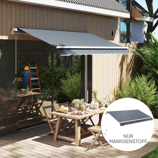 Outsunny Markiesstoff Bekleding met Volant Waterafstotend Vervangingsstof voor 4 x 3 m Markiezen Markiesdoek Markiesstof Zonwering voor Tuin Balkon Erf Grijs