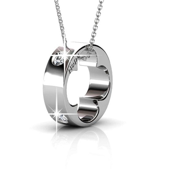 Yolora Dames Ketting met Hanger en Kalpa Camaka Kristallen - Zilver kleurig - 18K Witgoud Verguld - Cadeauverpakking - Moederdag Cadeautje