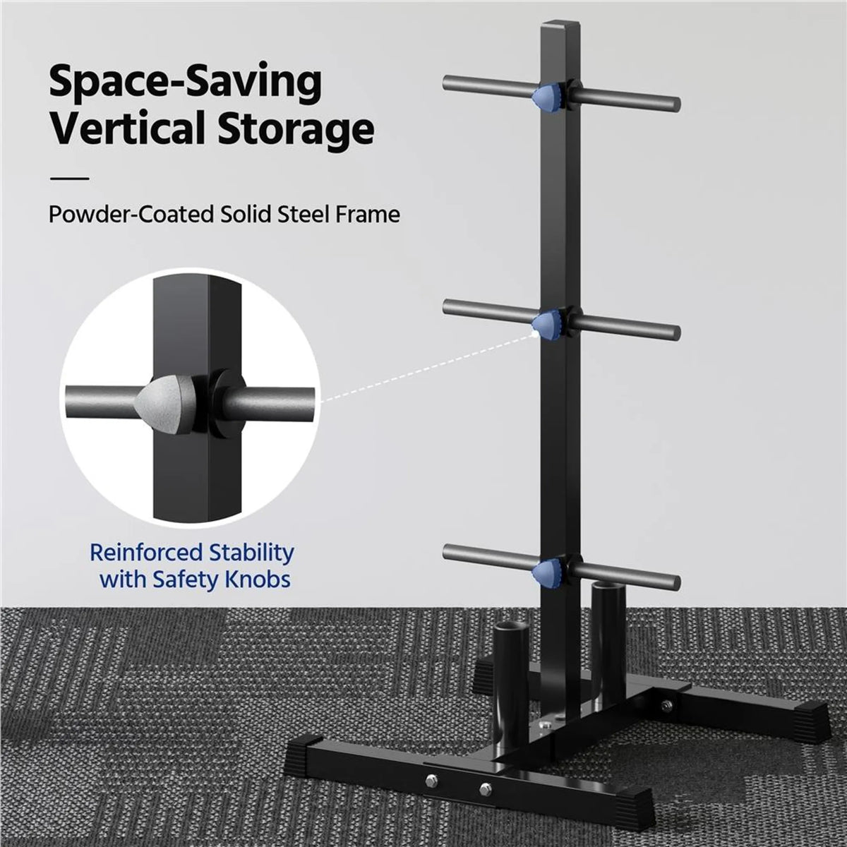 Yaheetech Halterrek Voor Gewichtsschijven – Voorzien Van 6 Schijfhouders En 2 Halterstanghouders En Plastic Beschermvoetjes – Voor Home Gym – Zwart Poedergecoat Metaal – 68,5 x 61 x 113 cm