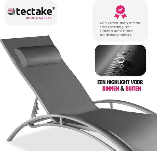 Tectake® Set van 2 Tuin Ligstoelen - Grijs Aluminium