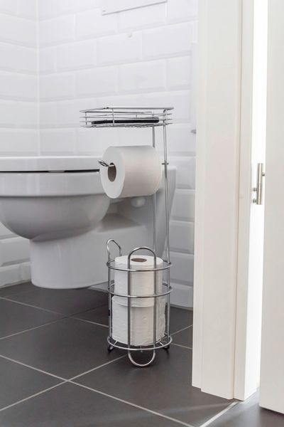 Staande Toiletrolhouder Chroom - Met Legplank en Reserverolhouder