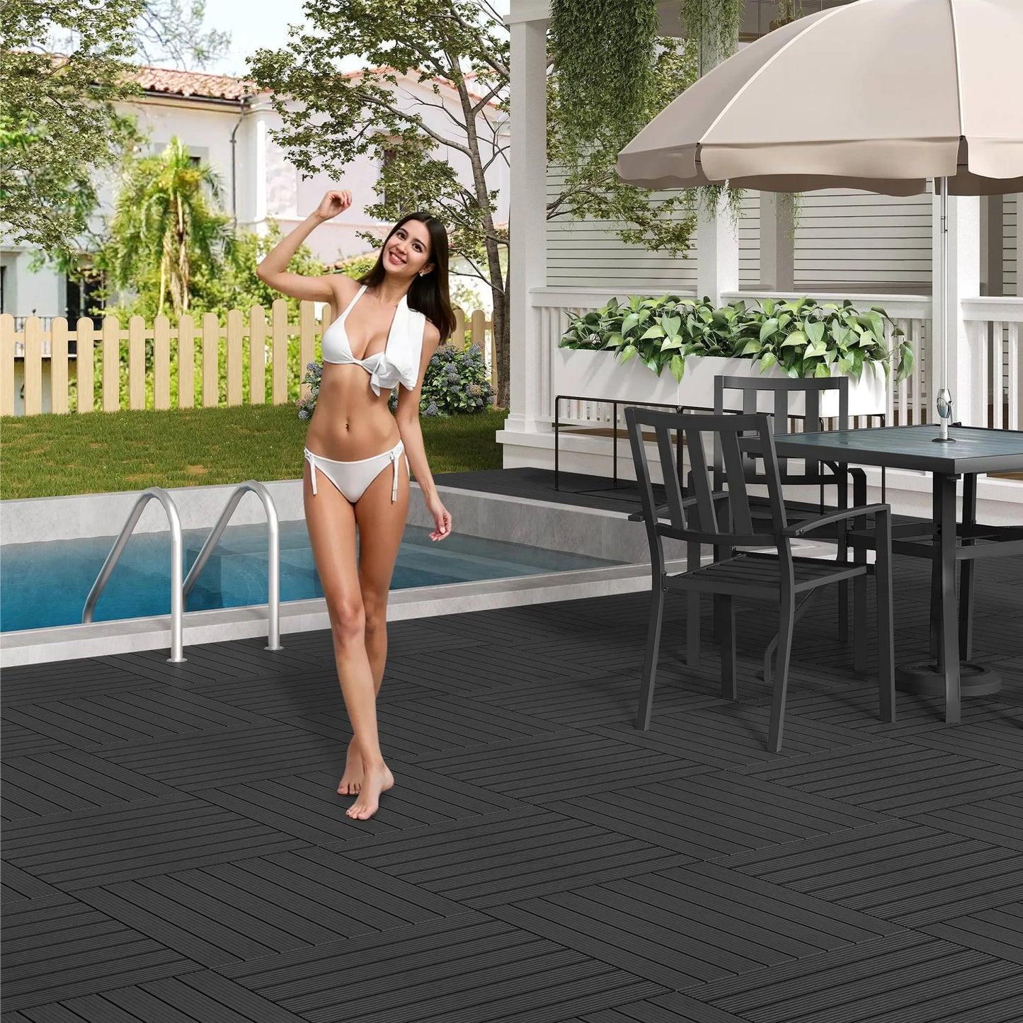EUGAD WPC Terrastegels 30 x 60 cm - 12 Stuks - 2 m² - Kliksysteem - Diverse Kleuren