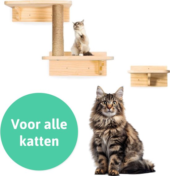 LBB Katten klimmuur - Voor elke kat geschikt - Incl. Krabpaal - Wand - Ook voor grote katten - Muur - Plank - Meubel - Katten Speelgoed - intelligentie - Speeltjes