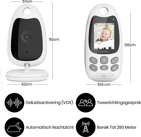 Oemmie Babyfoon - Babyfoon met Camera - Baby Monitor - Baby Camera - Video & Audio - Nachtvisie - Wit