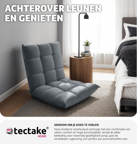 tectake® Relaxstoel - Relaxfauteuil - XXL vloerstoel - Opvouwbaar met ligfunctie - Vloerstoel met verstelbare rugleuning - Te gebruiken als fauteuil, zitkussen, vloerkussen, relaxligstoel of voor meditatie - Grijs
