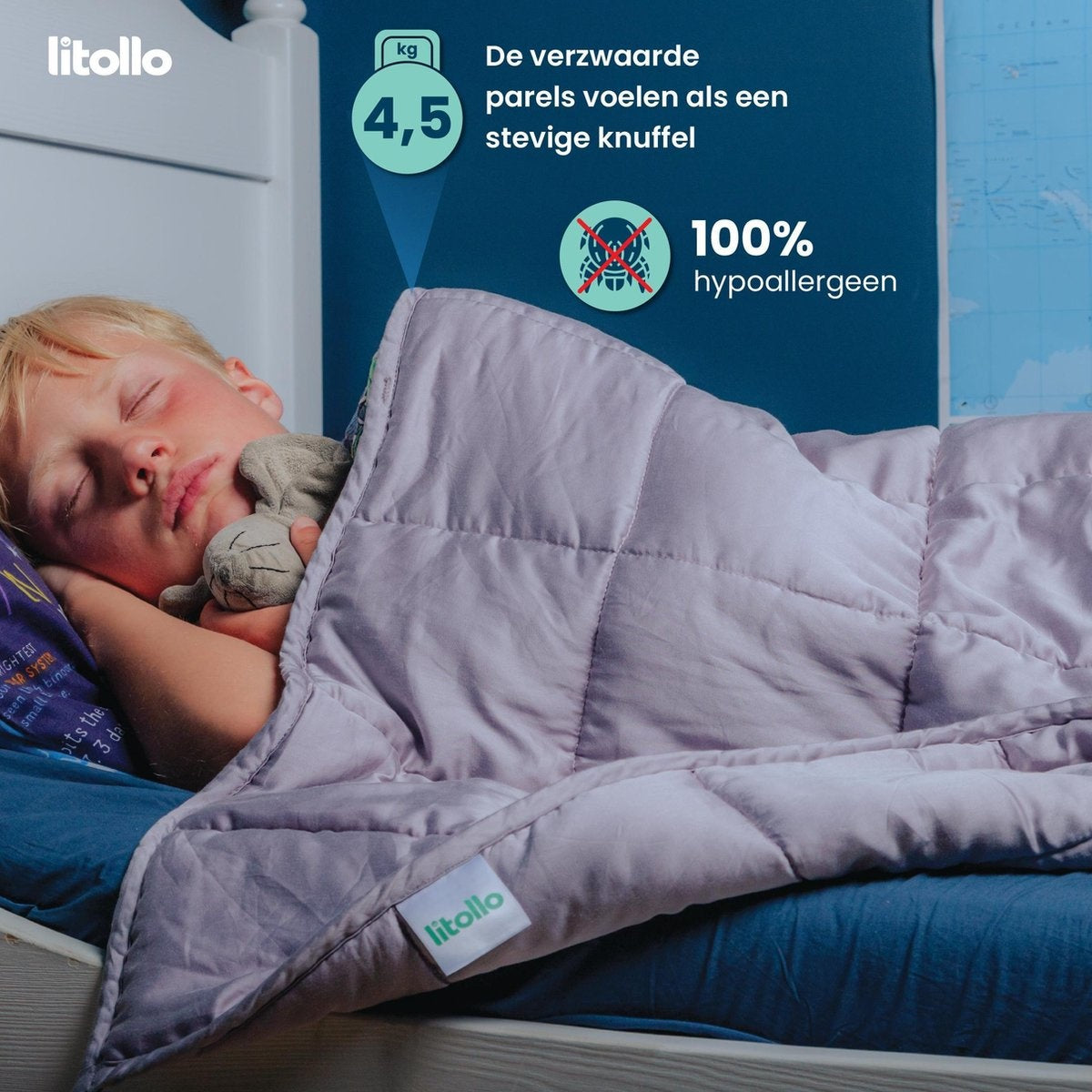 Litollo Verzwaringsdeken kind 4,5 kg - Weighted Blanket - Duurzaam Bamboe Materiaal - Antraciet - 100x150cm