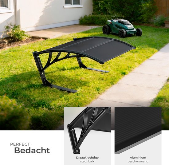 tectake® Garage voor Robotmaaier - Grasmaaier Carport - Robot Maaier Laadstation Afdak - Weerbestendig - 81 x 100 x 48 cm - Inclusief 4 Grondpennen - Zwart