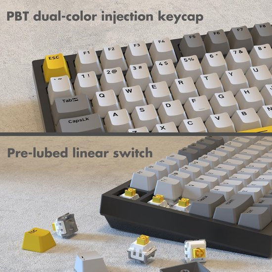 Ajazz AK820 - 75% Bedraad RGB Gaming Toetsenbord - Mechanisch - Gasket - Hot Swap - Volumeknop - QWERTY Toetsenborden- 82 Keys - Maanlicht geel