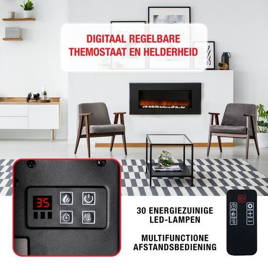 Classic Fire Elektrische Sfeerhaard Vancouver - Afstandsbediening en Timer - LED Vlammen - 2000W - Zwart