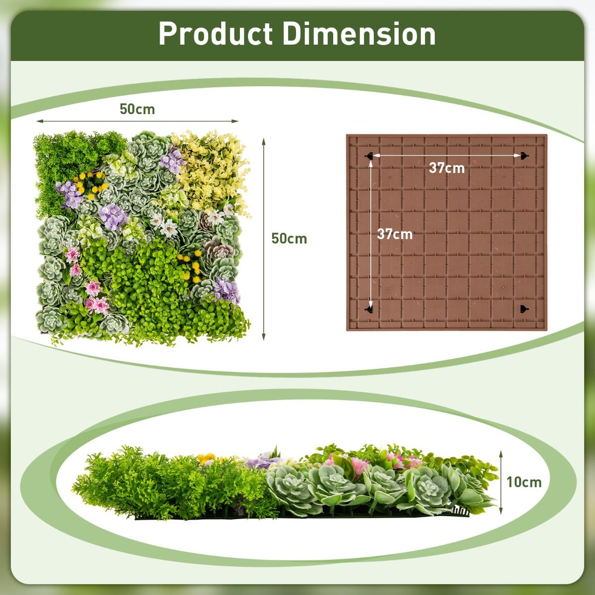 Coast Kunstplanten Wandpanelen - set van 2 - 3D kunsthaag - 10 soorten gemengde planten - 50 x 50 cm - groen en bruin