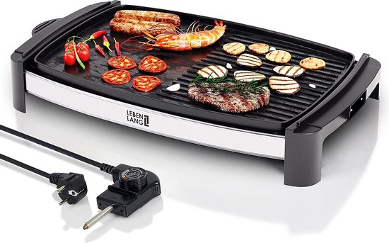 LEBENLANG Elektrische Grillplaat – 2200 Watt - 4 tot 8 personen - Ideaal voor Binnen & Buiten - 43 x 23 cm
