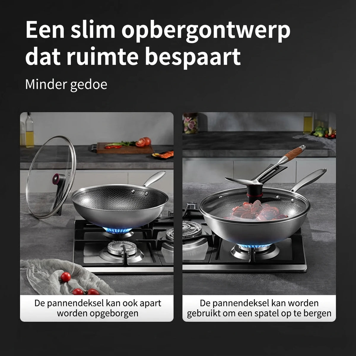 Ochama Wok 30 cm met Deksel - RVS Honingraat Anti-aanbak zonder Teflon - Geschikt voor Inductie, Gas en Elektrisch