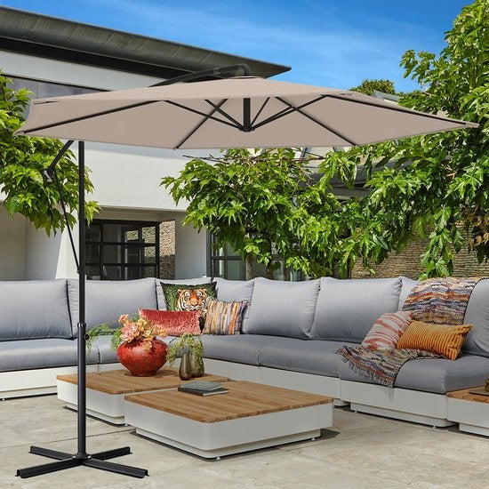 LifeGoods Zweefparasol - Ø300cm - Waterdicht - Geschikt voor Tot 8 Personen - Taupe - Inclusief Hoes