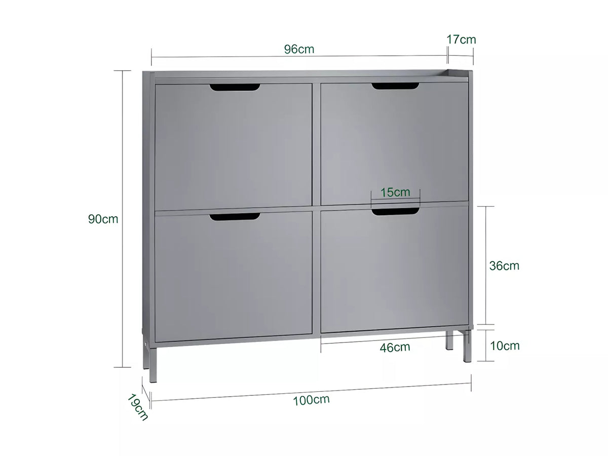 SoBuy Schoenenopbergkast Schoenenkast Schoenenkast 4 kleppen Halkast Schoenenopbergkast – Grijs, 100x19x90cm, FSR100-HG