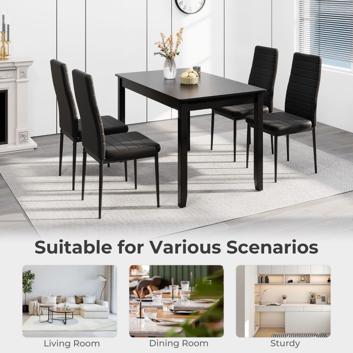 Coast Eetkamerstoelen Set van 4 - Kunstleer - Metalen poten - Zwart