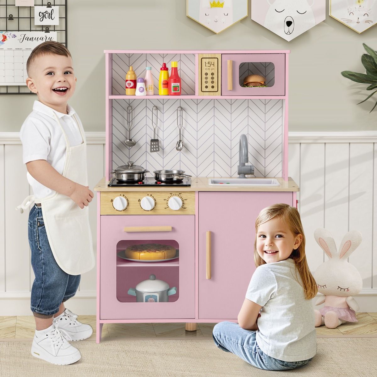 Coast Houten Speelkeuken voor Kinderen - licht en geluid - magnetron en oven - roze