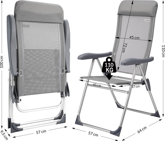 Casaria Tuinstoel Aluminium - 4 Stuks Verstelbaar - Grijs
