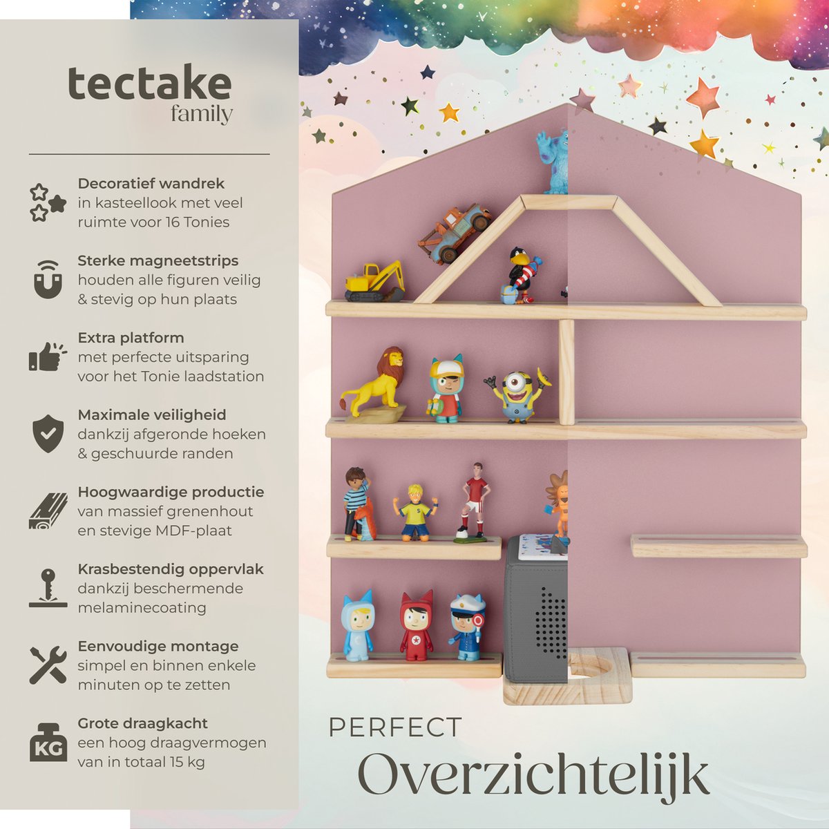 tectake Mylittle Story Wandrek voor Tonies – Huisvorm – Hout – Kersenlook