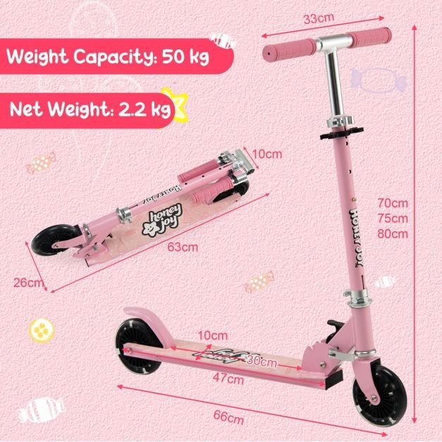 Coast Kinderstep - Twee Wiel Kick Scooter met Knipperende Wielen - Verstelbaar Stuur & Achterrem - Staan & Rijden - Roze