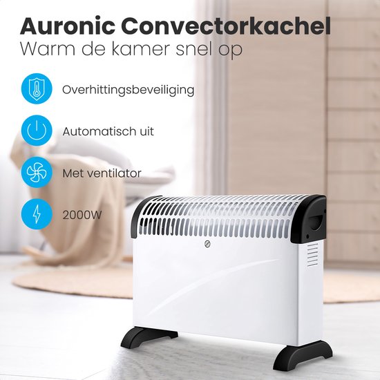Auronic Elektrische Convectorkachel - 750/1250/2000 Watt - Met Ventilator - Verwarming - Ventilatorkachel - Wit