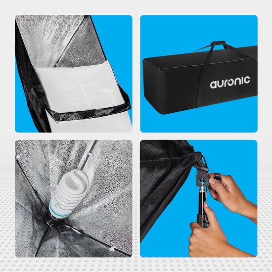Auronic Softbox Studiolamp - Complete Set met Draagtas - 50x70 cm - Zwart