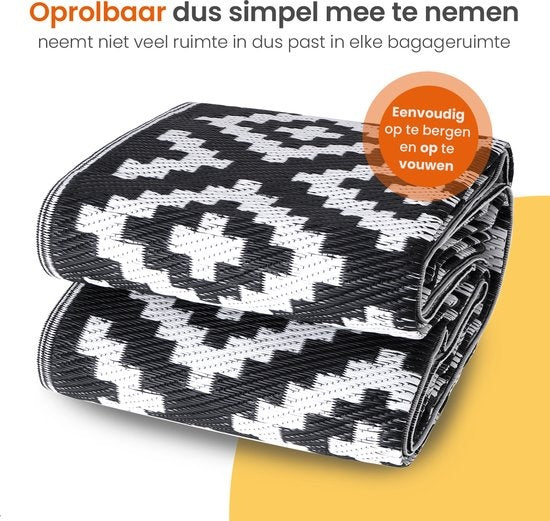 Goliving Buitenkleed Summer Diamond - 183x290CM - Tuintapijt - Buitentapijt - Vloerkleed - Tuinkleed - Omkeerbaar - Incl. Draagtas - Zwart/Wit