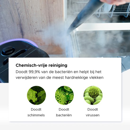 Motionflow Stoomreiniger PRO - Dieptereiniging met Verwarmingsfunctie - 1500W 1.5L Watertank - Handstomer voor Diepe Reiniging Vloer, Bank, Badkamer en Tapijt - Tapijtreiniger & Vlekkenreiniger - Zetelreiniger - Zwart