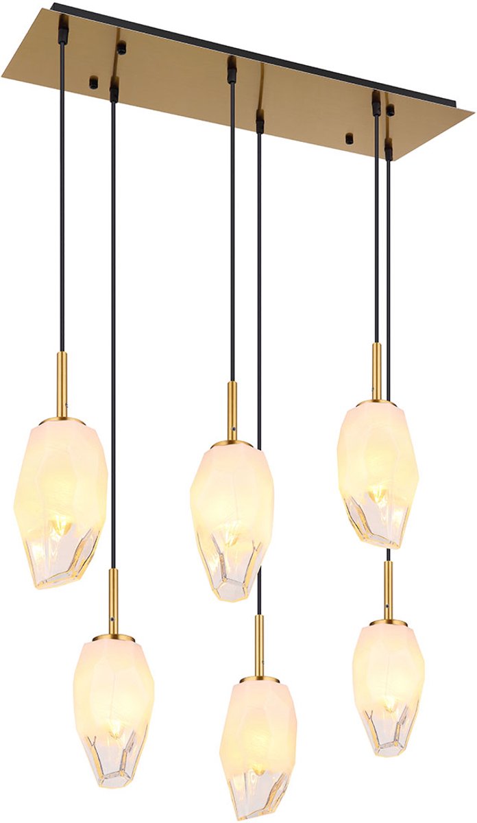 Globo - Barcley Hanglamp - Messing Metaal - Opaal & Helder Glas - Klassiek Design - E14 Fitting - In Hoogte Verstelbaar