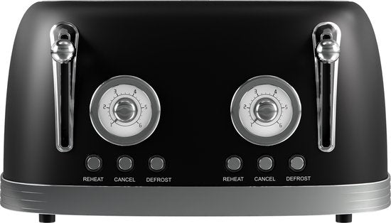 KitchenBrothers Retro Broodrooster - Toaster - 6 Warmteniveaus - 4 Extra Brede Sleuven - 815W - Zwart
