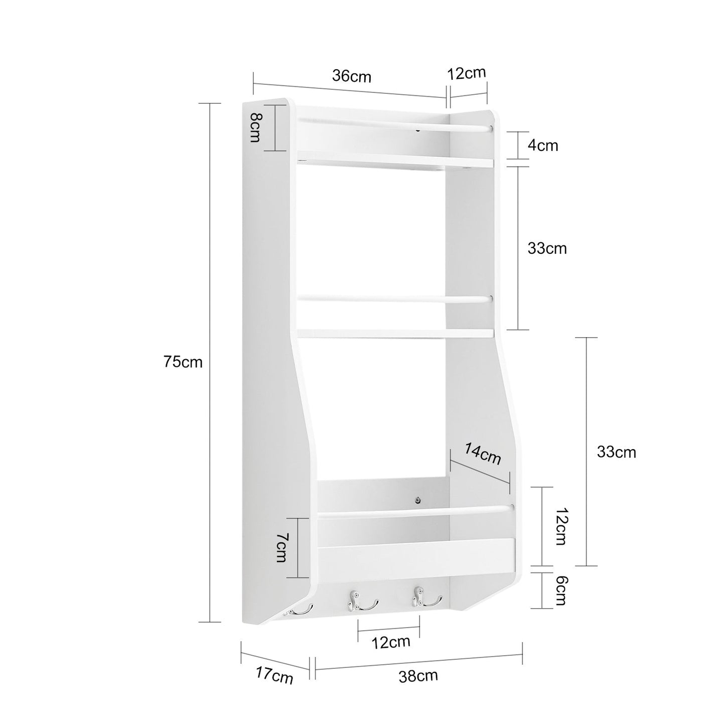 SoBuy Keuken Wandkast - Wit - 38 x 17 x 75 cm