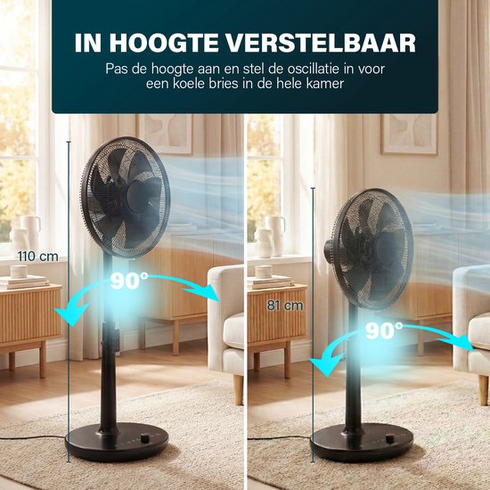 Princess DC Staande Ventilator - Extra Stil - ⌀40cm - 24 snelheden - In Hoogte Verstelbaar – 4 windmodi – 1‑24 uur timer – 90° Oscillatie – Met Afstandsbediening - 354860
