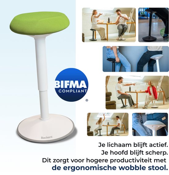 Backerz Wiebelkruk - Ergonomische Wiebel Stoel hoogte 40-60cm - Balanskruk - Zit Sta kruk - Zadelkruk Groen