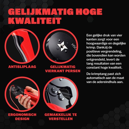Monzana Krimptang - 2000 Adereindhulzen 0,25 10mm² Opbergtas - Rood