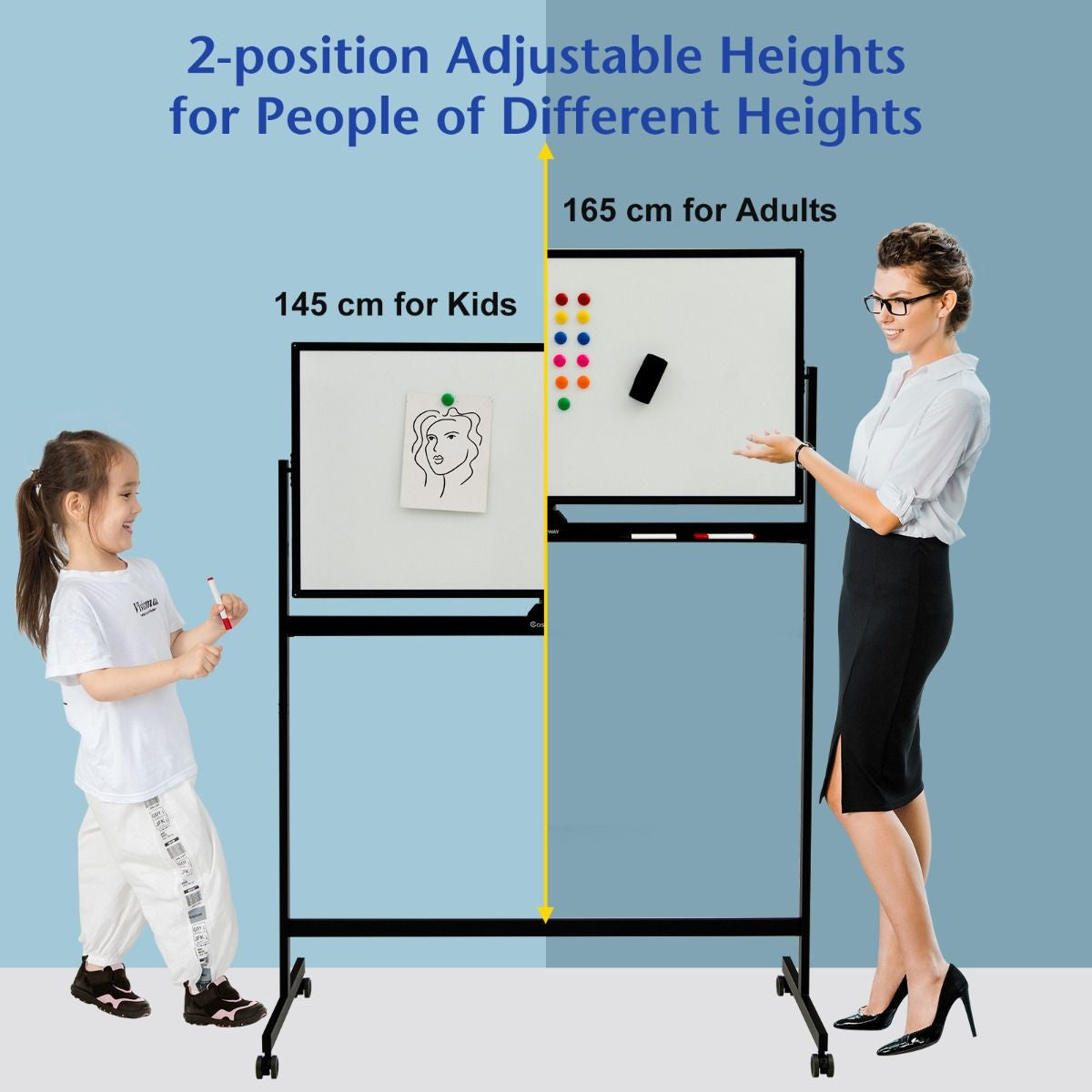 Coast Dubbele -zijdige magnetisch mobiel whiteboard mobiel rollend wit wandpaneel voor kantoorzwart