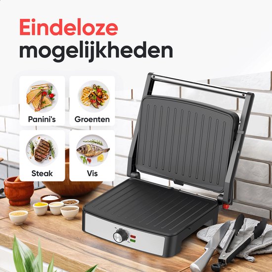 Kitchenwell Contactgrill - Grill apparaat - Tosti apparaat - Anti-aanbaklaag - 3-in-1 -180 °C grill
