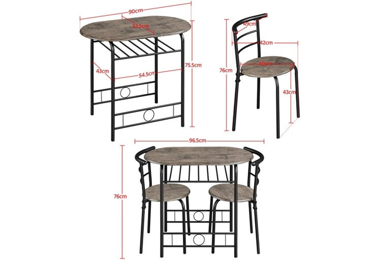 Yaheetech Bistroset 3-delig - Tafel 80 x 53 x 74,5 cm - 2 Stoelen - Opbergvak - Zwart