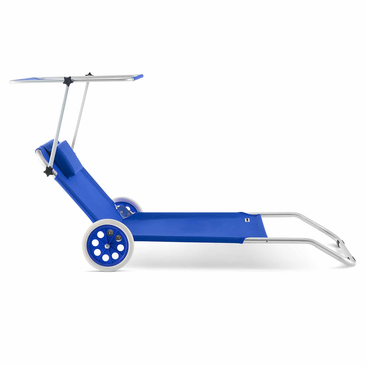 Casaria Ligbed Kreta - Blauw - Aluminium - Opvouwbaar met Wielen, Zonnescherm & Hoofdkussen - 150 x 52 cm