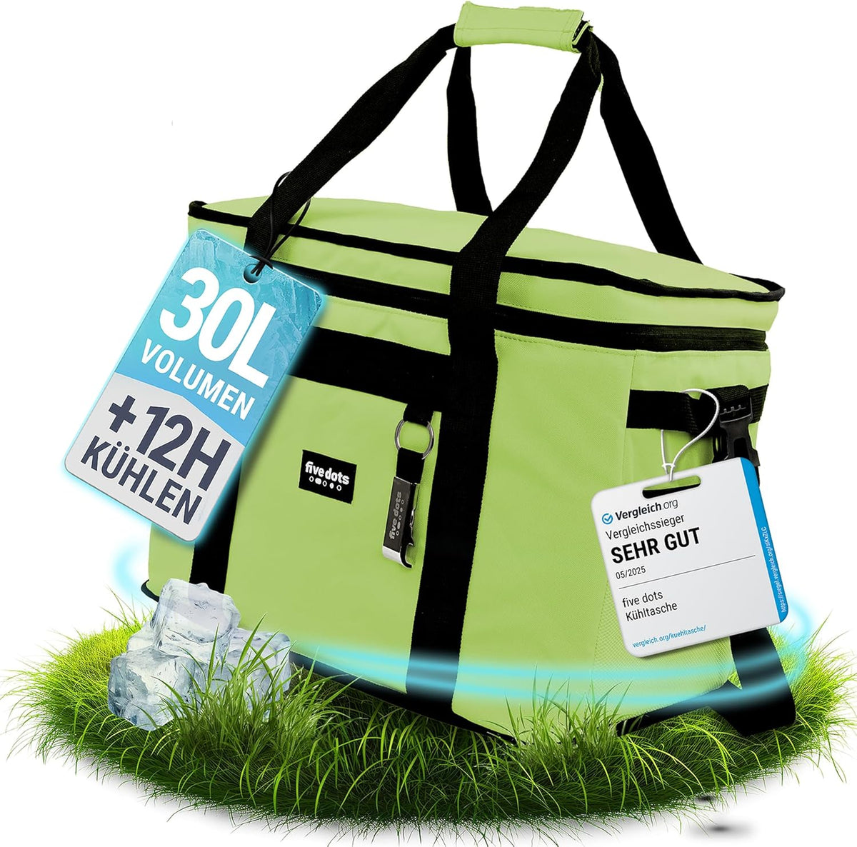five Dots Koeltas - 30L Inhoud - Waterdicht - 26 x 41 x 31 cm - Groen